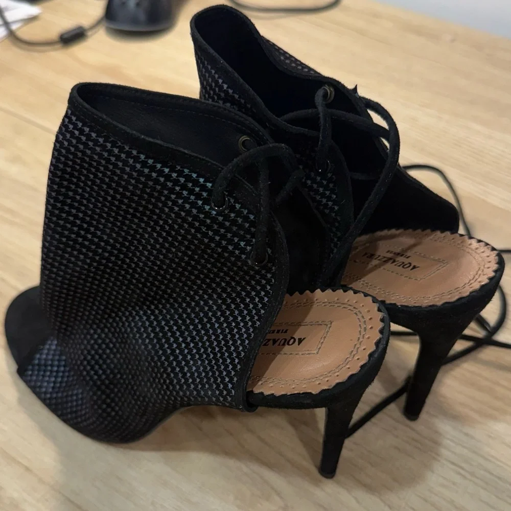 Aquazzura Black and Blue Houndstooth Heels - Picture 8 of 8